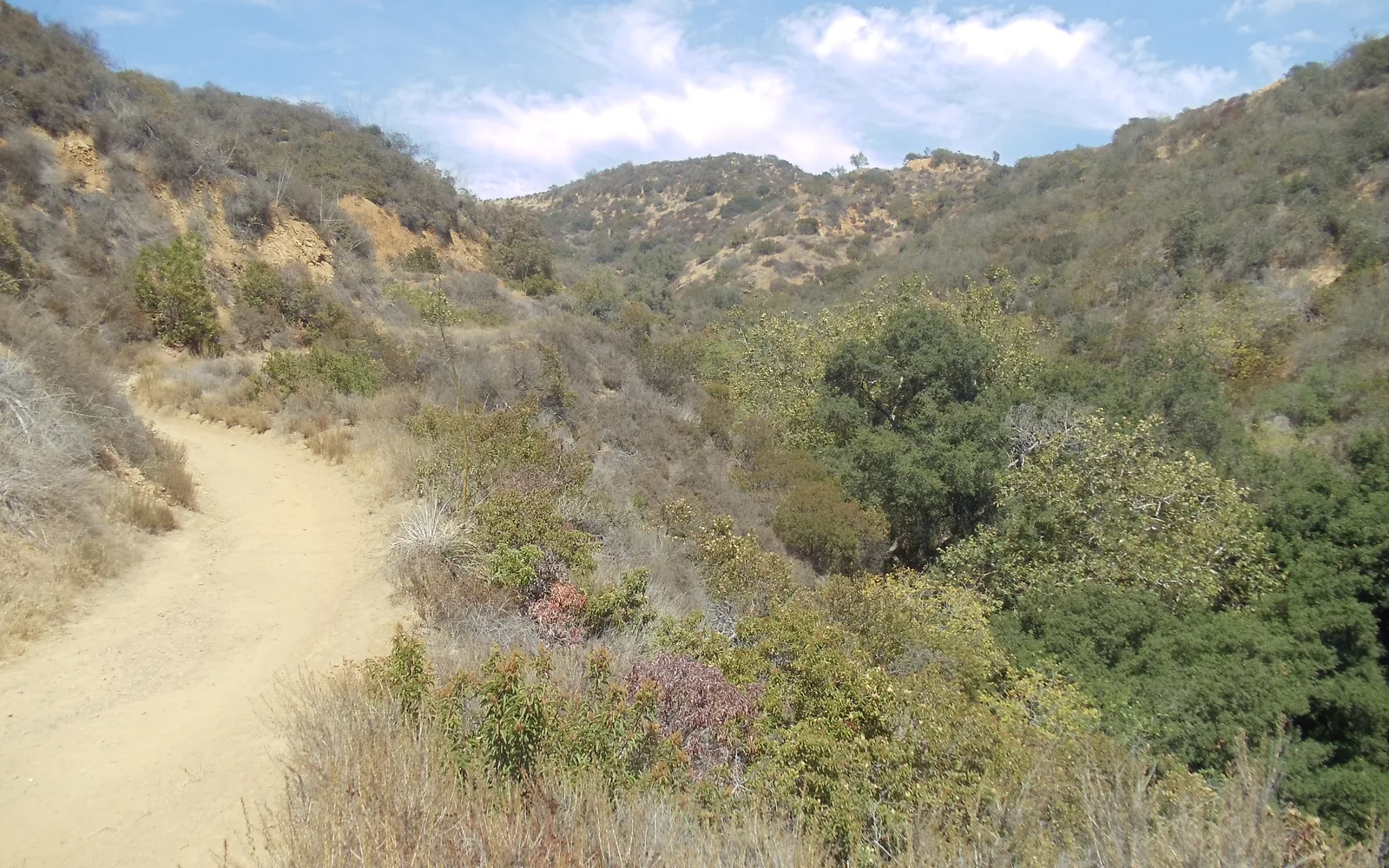 Hiking and equestrian trail through canyon landscape in Southern California